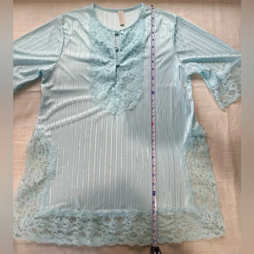 ⭐️ Vintage Scentimental Nights Light Blue Lace Chemise Lounge‎ Set Est Size L.